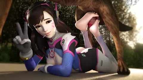 D.va Dog Footjob