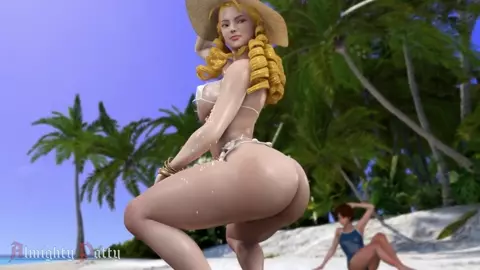 Splashing Karin with sunscreen