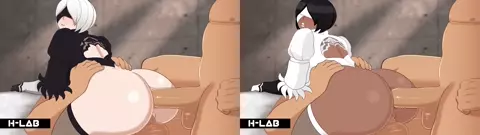 [H-Lab] 2B/2P Getting Stuffed (Split Screen)