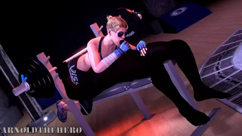 Cassie spots for her gym partner. [Arnoldthehero]