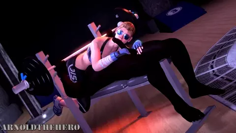 Cassie spots for her gym partner. [Arnoldthehero]