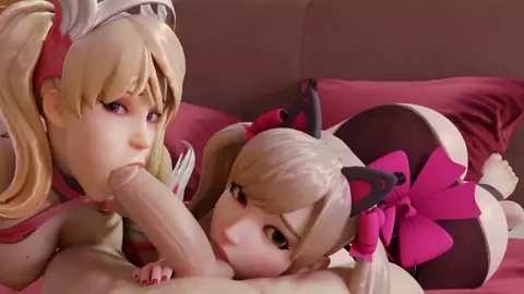 Pink Mercy & Black Cat D.Va Fucked [Ahroangel]