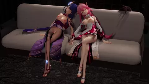 Yae Miko and Raiden Shogun ambushed by tentacles and insects (Miaoshaquan)