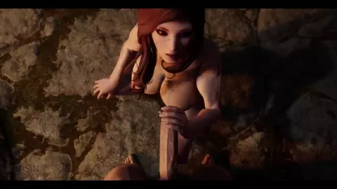 Red haired beautiful baby warrior and sex by the fireplace with a Dragonborn Nord