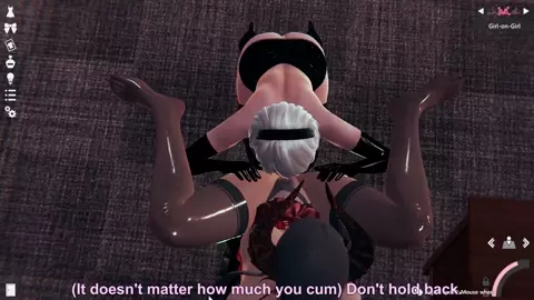 Eliza and 2b in latex licking each other