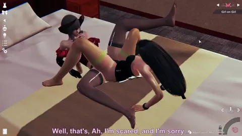 Eliza & Tifa in latex gloves and stockings scissoring each other