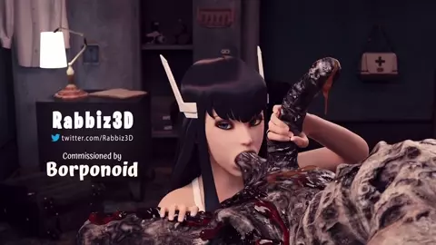 Lady Satsuki sucking nuts of a zombie monster while giving a good handjob