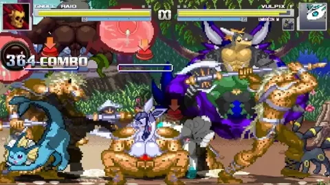 Gnolls lurk and capture Vulpix and her Eeveelution friends