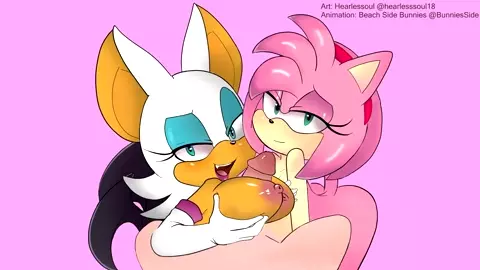 Amy Rose x Rouge Boobjob [Beachside Bunnies + HearlessSoul]