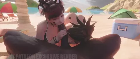 Dva & Tracer double blowjob on the beach [BLACKED] [QoS]