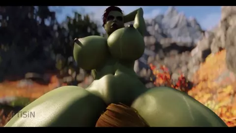 Two sisters orc and a big Futa cock of a warrior Lioness