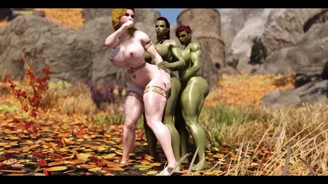 Muscular futanari orcs fuck Juicy Curvy Warrior
