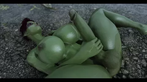 Futanari Orc Jerking off her huge dick in the rain