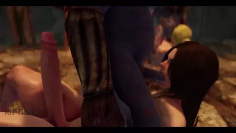 Juicy curvy Futanari sluts are fucked by two hard cocks of Rieklings