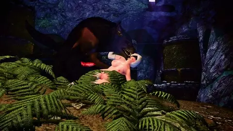 2B rides large canine dick