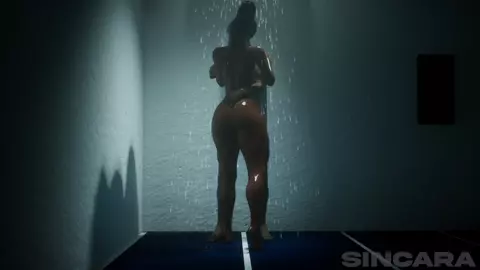 Perv sneaks into the showers with girl with one tonka truck of an ass