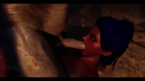 Dark futanari slut with a huge cock was fucked by a Riekling