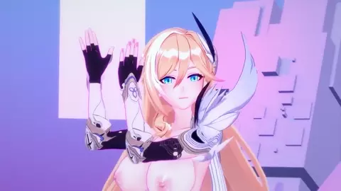 Durandal Honkai Impact 3rd Nude Dancing Hentai Thumbs Up Blonde Girl Big Boobs MMD 3D