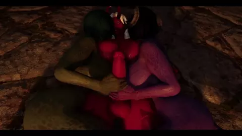Futa Demoness and Two Juicy Half Dragon Girls