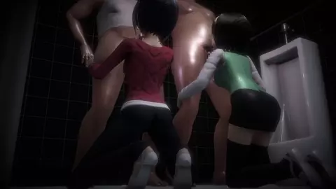 In the men's restroom on the first basement floor of a certain building.