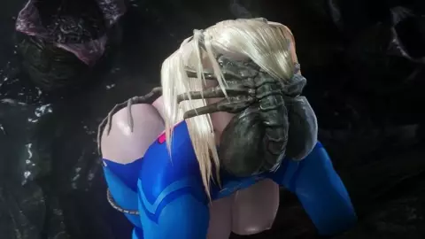 Samus getting teamed by Facehugger (noname55)