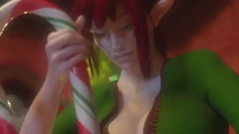 X-Mas Lesbian Elf Candy Cane Throat-Fuck