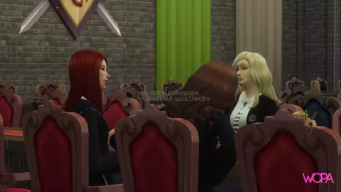 Naughty girls rubbing each other. Lesbians at the dinner table at Hogwarts. Hermione,