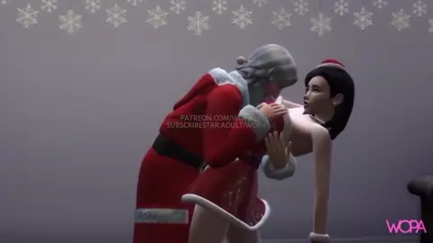 Santa Claus got the present. Three hot helpers having sex with the old man - Merry Ch