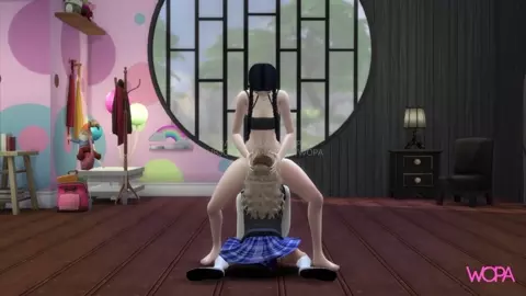 Wednesday Addams and Enid. Roommates licking and rubbing each other