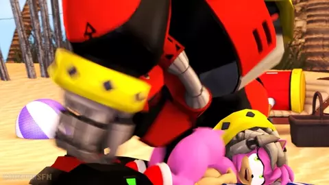 Omega smashing Amy in the beach