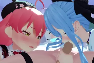 Suisei sucking on Fubuki 『Suzutaro3D』