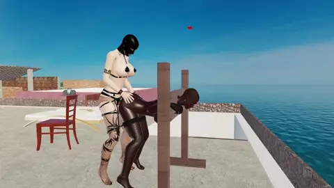 Masked Woman fucks Black Futa slave in a Pillory