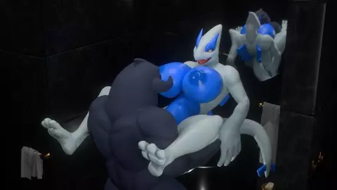 Alien Titan fucks Lugia in the bathroom