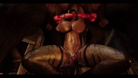 Black Slut Cat Fucked By Two Werewolves