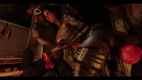 Black Slut Cat Fucked By Two Werewolves