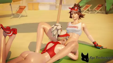 Kiriko and Mercy on the beach