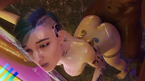 Night City fun: Judy gets her cheeks clapped in rain. (black) [Echiee]