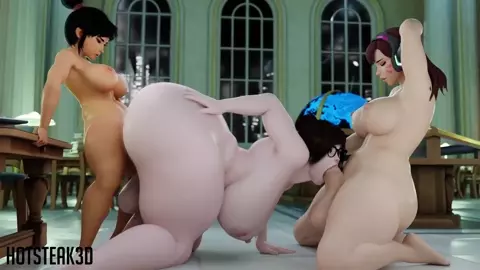 [HotSteak3D] 3Some in the Library