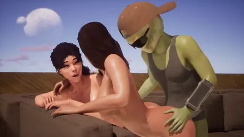 ALIEN ORGY with cum-covered whores!