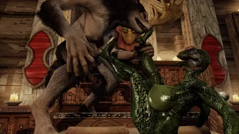 Argonian Satisfies Futa Werewolf Cock With Feet