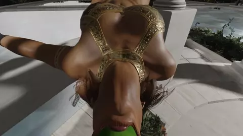 Brunette takes it deep in her tonsils