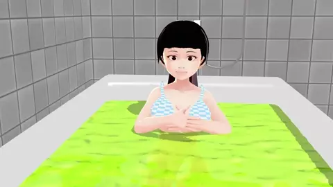 Cocoa Anime girl takes it all off in the bathtub.