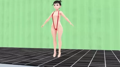 Leo Anime girl swim in micro bikini, and her nipples are visible