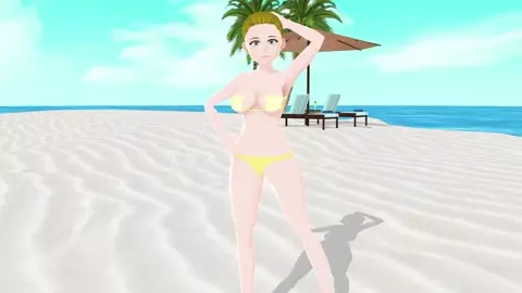 【Emma】 Blonde anime girl tried on micro bikinis on the beach.