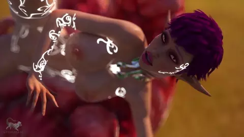 Tattooed Elf Slut Gets Double Tentacle Fucked!