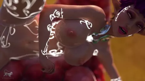 Tattooed Elf Slut Gets Double Tentacle Fucked!