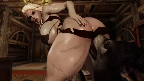 Orc Vampire pleases a werewolf with her body