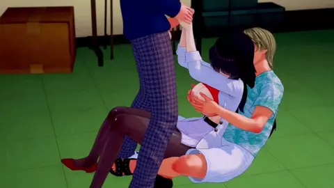 Two students fuck a teacher in a storage room