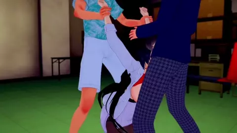 Two students fuck a teacher in a storage room