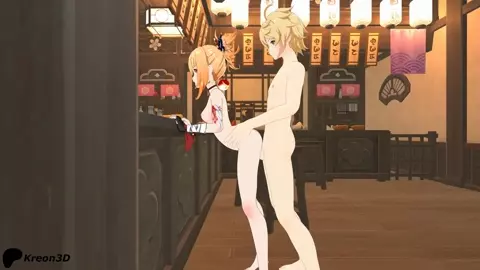 Yoimiya Standing Doggy In A Restaurant